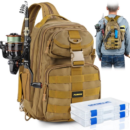 Fishing Backpack Tackle Bag with 2 tackle boxes, Water-Resistant Fishing Back...