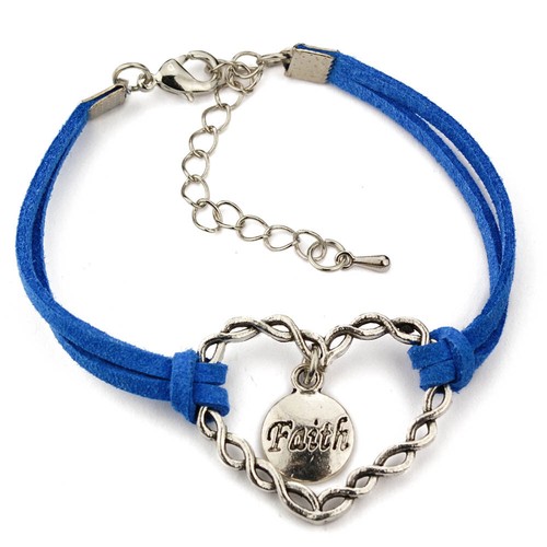 Faith Herz Armband - Wildlederkordel - Wahlweise blau, rosa oder lila - Bild 4 von 6