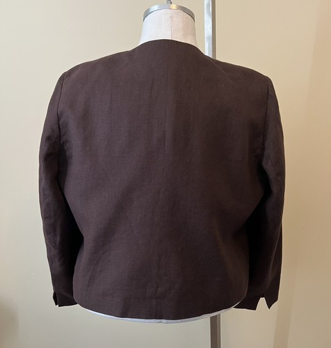 Talbots 100% Irish Linen Size 16W Brown Open Front Blazer Jacket Lined - Picture 3 of 5