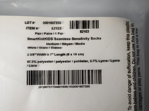 SmartKnit Kids Seamless Sensitivity Socks Soft No Seams Medium White - Picture 3 of 3