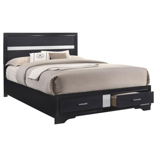 GLITTERY 4 PC BLACK 3D FOIL QUEEN STORAGE N/S DRESSER BED BEDROOM FURNITURE SET - Picture 2 of 18
