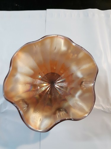 Amber Carnival Glass Fluted Edge Pedestal Bowl 5" Diameter - Picture 5 of 12