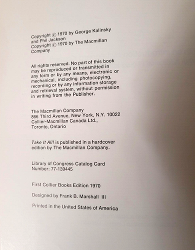 Take It All .Signed By Red Holzman.1970 First Collier Books.VG+. - Picture 4 of 8