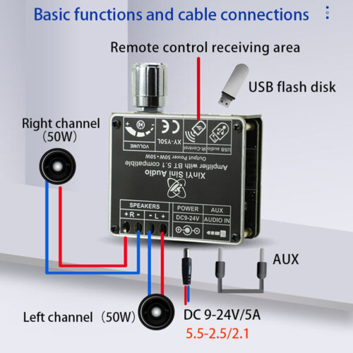 XY-Y50L Audio Digital Power Amplifier Board 50W AUX USB with Remote Control ~G - Picture 9 of 10