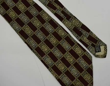 Mark Alexander Men's 100% Silk Tie Burgundy Blue Beautiful Design L 58" W 3.5"