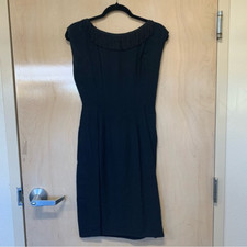 Handmade No Tags Vintage Dress Women Black with tassel fringe at neck. LBD