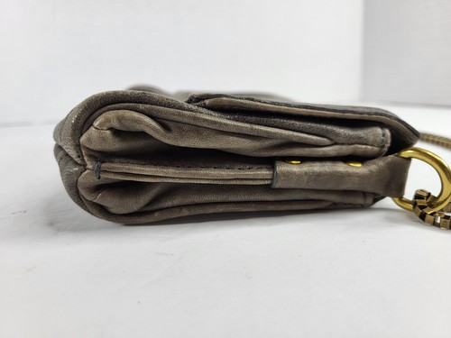 Mini Fossil Mushroom Grey Square Chain Crossbody Turn Lock Purse Bag - Picture 4 of 13