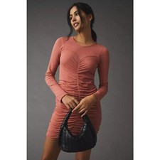 Anthropologie Sundry Ruched Sweetheart Dress Rose Pink Size S NWT