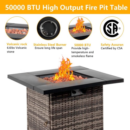 Wicker Outdoor 28" Square Fireplace Propane Fire Pit Patio Gas Table 50,000BTU - Picture 4 of 8