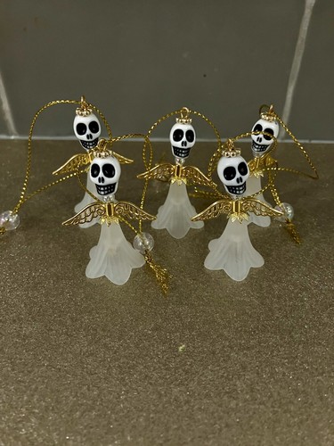 Skull Fairies Angel Set Of 5 White Gold Easter Halloween Wedding Tree Decoration - Picture 1 of 4