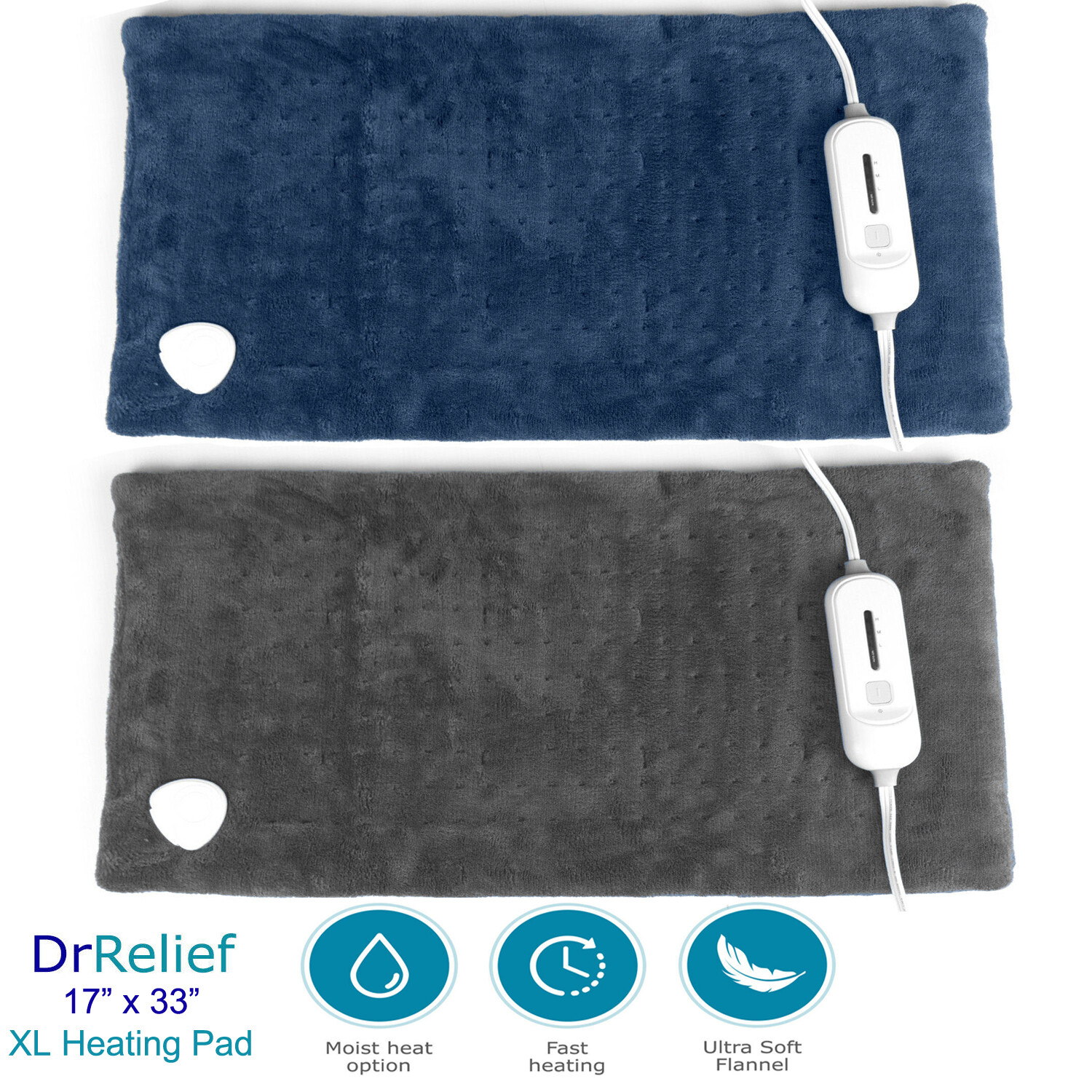 Extra Large Heating Pad, Ultra Soft, 17" x 33" w/ Temp Control, Use Wet