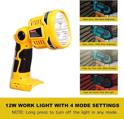12W 1120LM 20V Max LED Work Light Powered by Dewalt 20V Li-ion Battery w/ USB - Picture 3 of 12