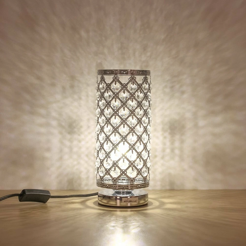 Juego de 2 Lámparas de Mesa de Cristal con Base Plateada Lámpara Decorativa para Dormitorio,Habitación de Niñas Foto 4 de 4