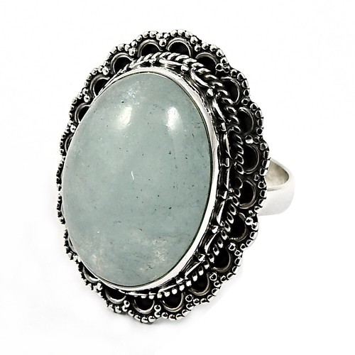 Gift For Her 925 Silver Natural Aquamarine Solitaire Bohemian Ring Size S B30 - Picture 3 of 7