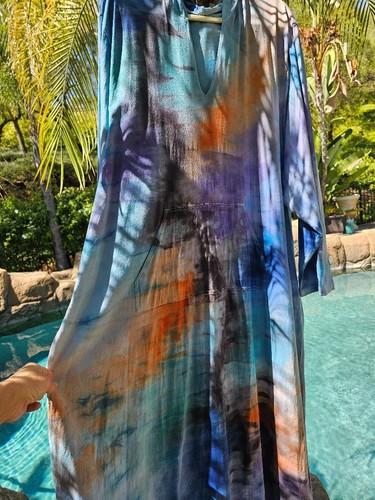 Maxi Vestido/Caftán/Sudadera/Bolsillo Maya Antonia Unisex a Mano Tie-Dye Arco Iris Algodón - Imagen 14 de 24