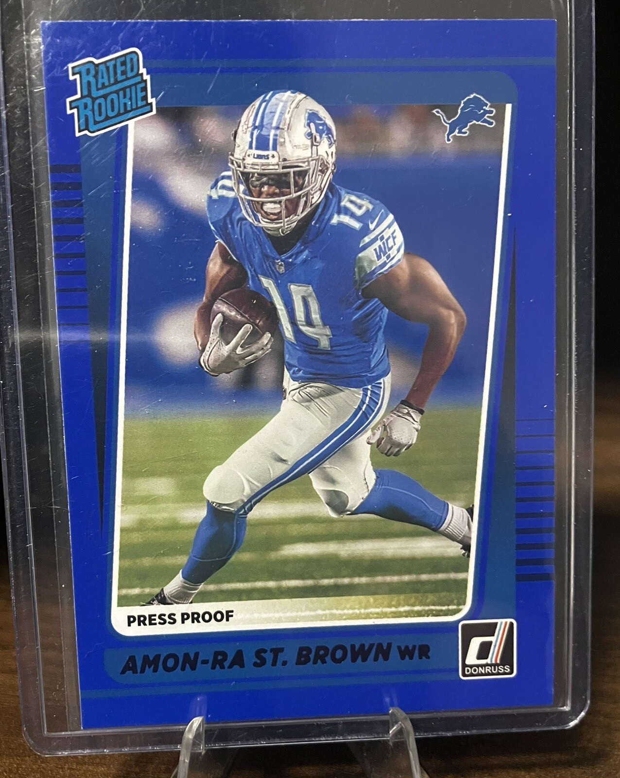 2021 Donruss Amon-Ra St. Brown Blue Press Proof Rated Rookie RC #284