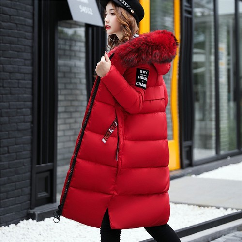 Neu Damen-Wintermantel Daunenjacke Damen Fellkapuze Jacken langer gefütterter Parka UK - Bild 23 von 24