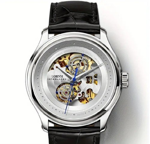 New LOBINNI Stainless Steel Men's Mechanical Luxury Wristwatch - Silver - Picture 1 of 10