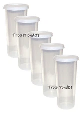 Tupperware Tumblers Lids Straight Sided Tall Stacking 16 oz Set 5 Sheer w/ Seals