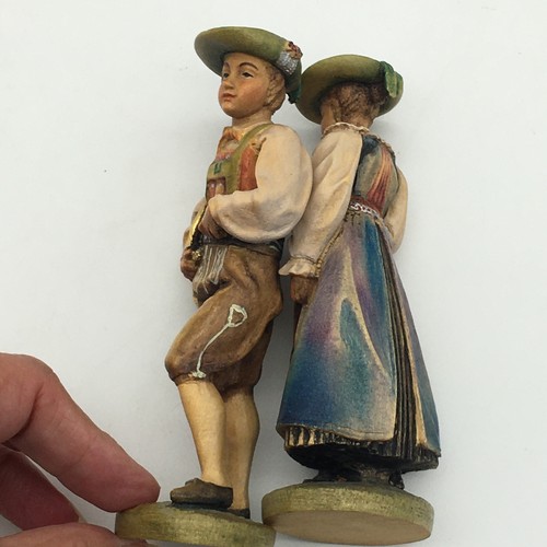 Vintage 5" Anri Wood Carved Pair Man & Woman Groedner Costume Figures Details! - Picture 5 of 16