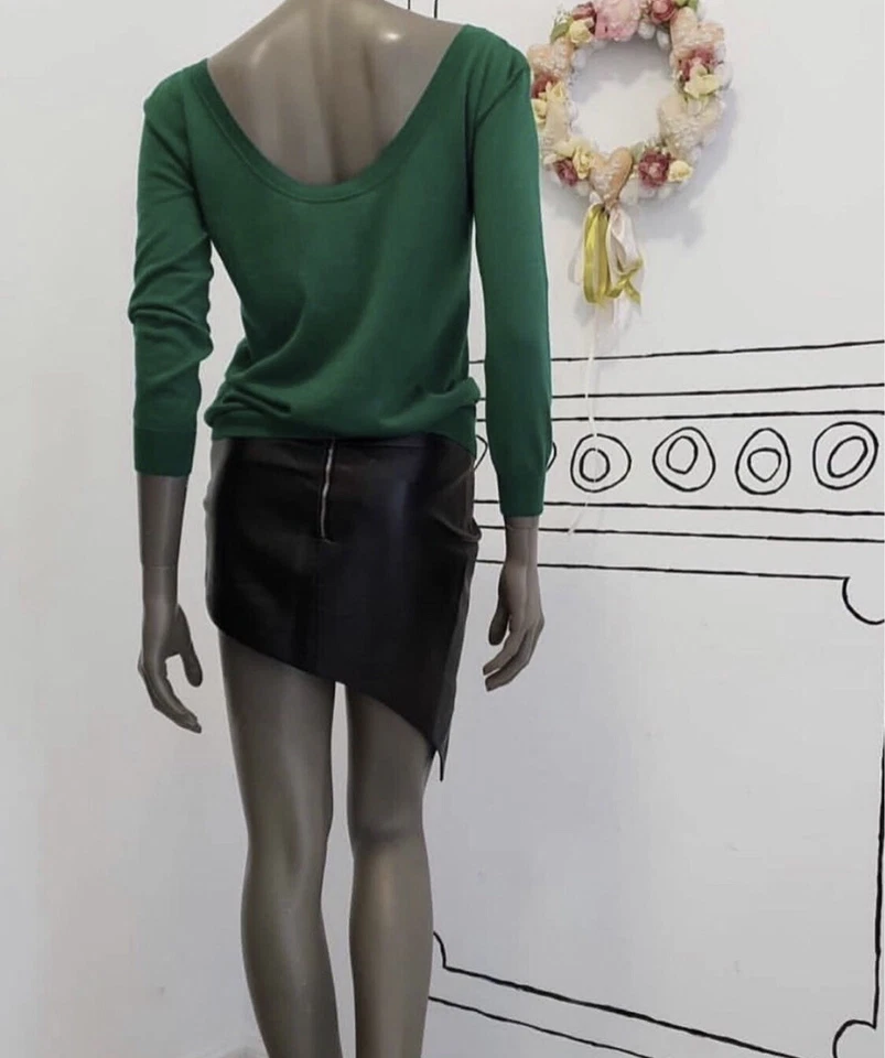 Anthony Vaccarello Black Mini asymmetric Leather Sz 36 S 4 - Image 3 of 4