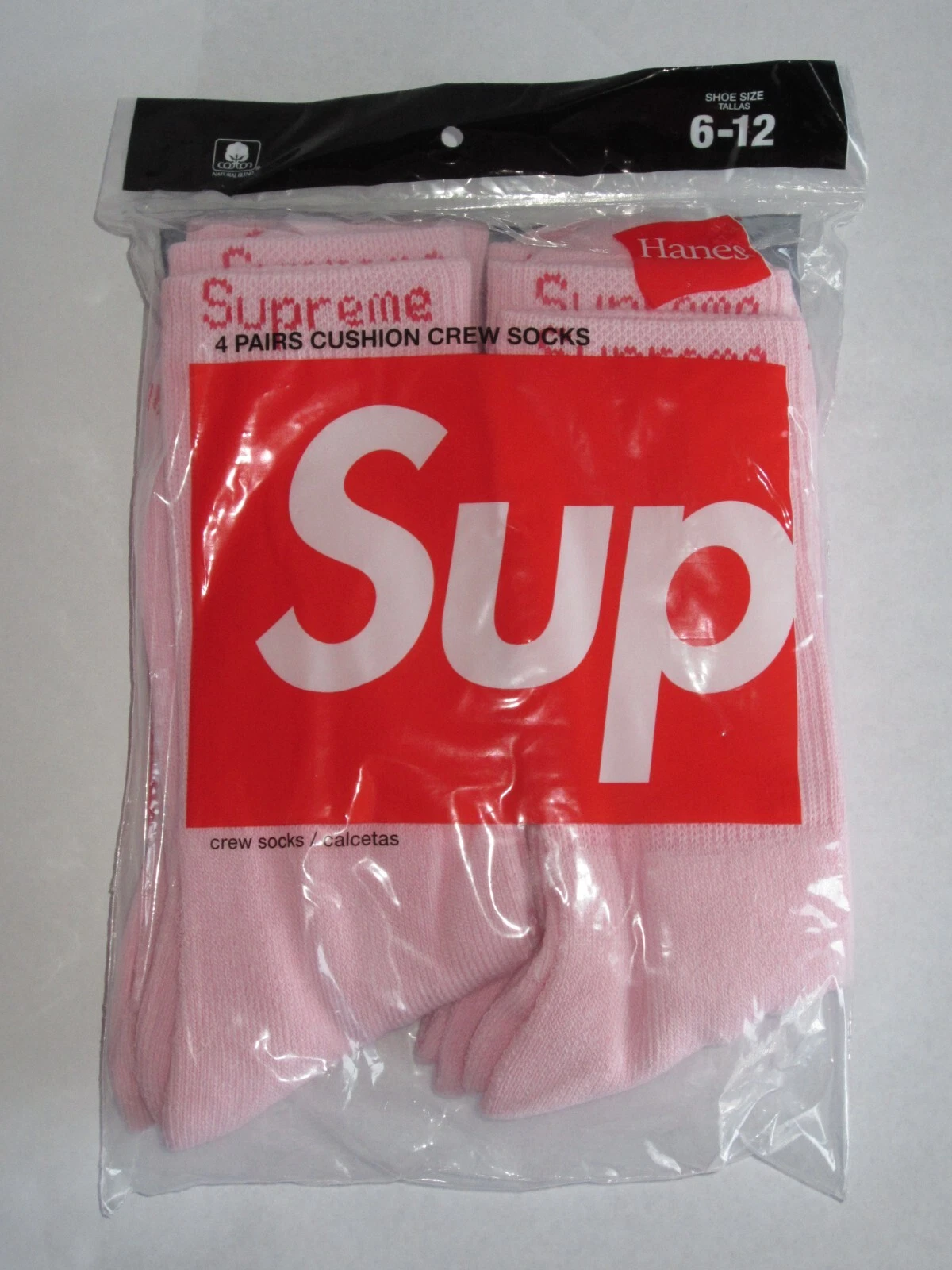 Pack de 4 chaussettes Supreme x Hanes Crew roses taille 6 12 NEUVES ! F/W 2021
