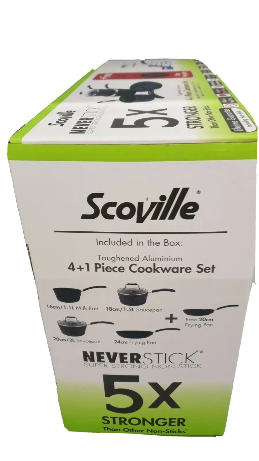 Scoville Neverstick Cookware Set 5 Piece 3 sauce pans 2 fry pans and 2