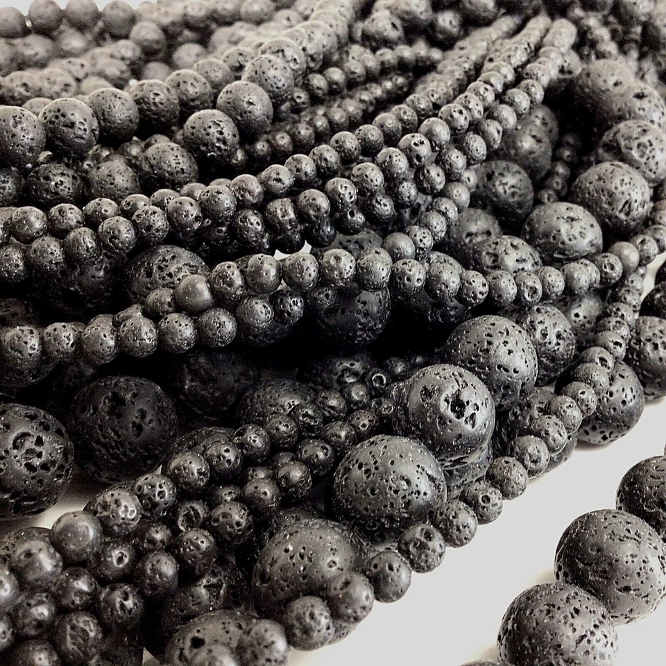 Natural Volcanic Black Lava Rock Round Bead 15" Strand 4mm 6mm 8mm 10mm 12mm 14 - Image 2 of 4