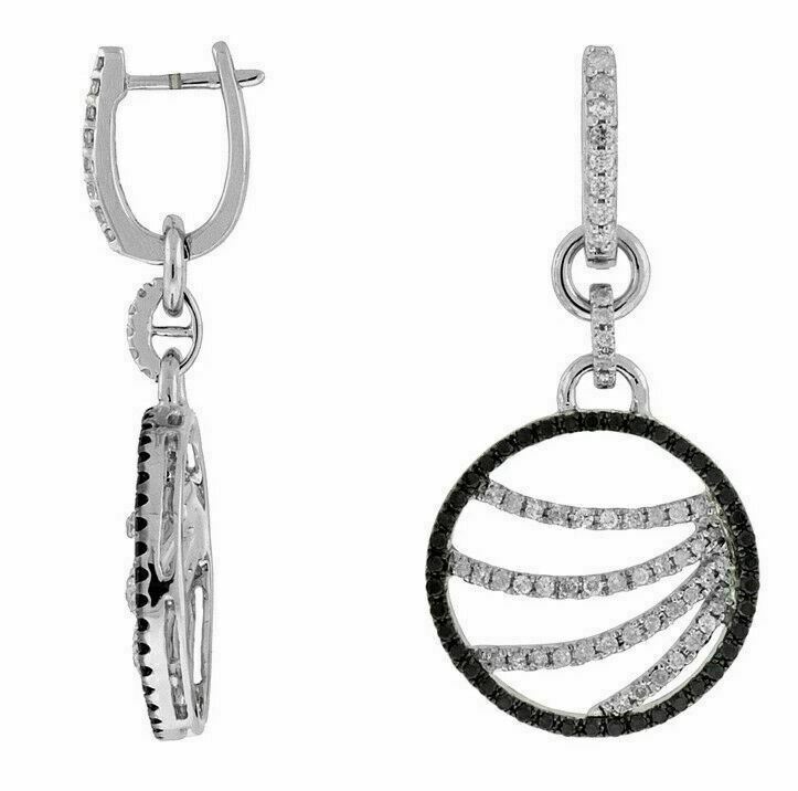 CIONDOLO FIORE CIRCOLARE MULTIFILA ORO BIANCO 14K DIAMANTE BIANCO E NERO 1 12 CT 3D