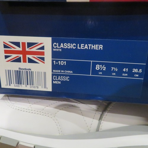 NUOVE in scatola vintage Y2K Reebok scarpe da uomo classiche in pelle bianche 1-101 f taglia 8,5 - Foto 16 di 18