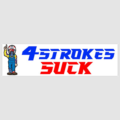 Ronnie Mac 4-Strokes Suck' Ride, White, and Blue Bumper Sticker