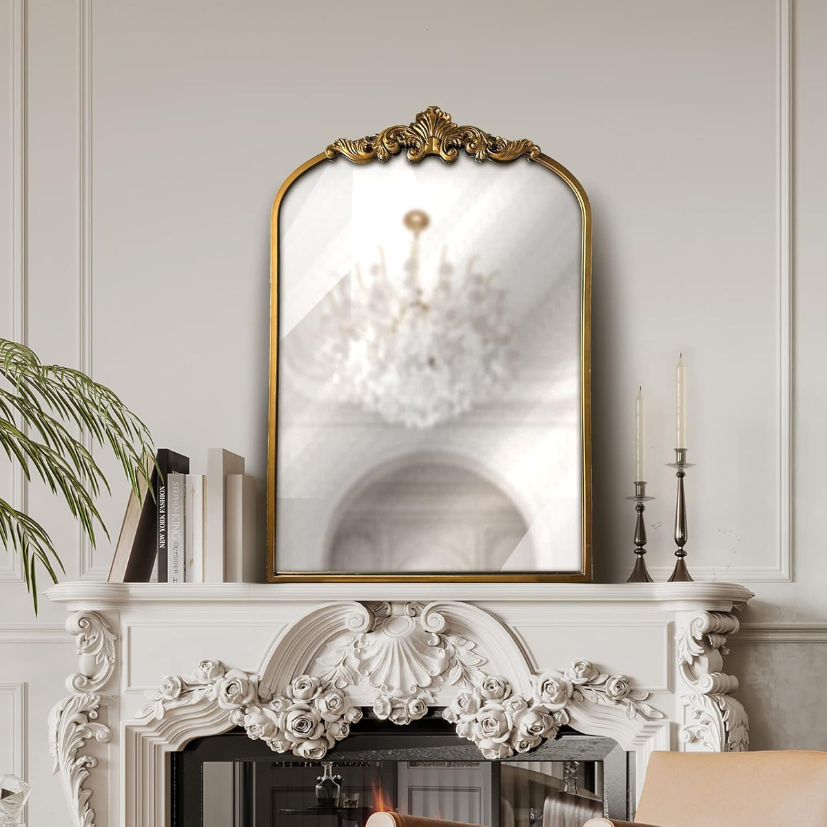 Vintage Arched Gold Mirror - Ornate Baroque Wall Decor for Any