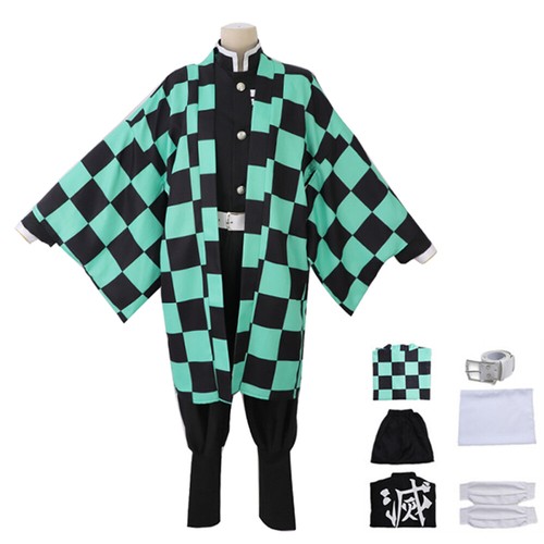 Costume Halloween AdultoTanjiro Cosplay Costume Outfit Set con Spada Scarpe Parrucca - Foto 2 di 9