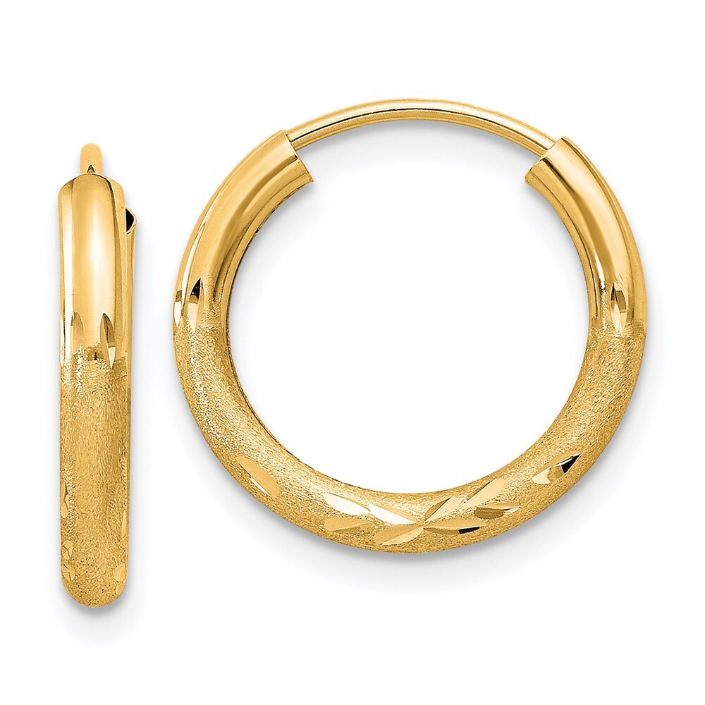 15mm 14K Yellow Gold 2mm Satin Shiny-Cut Endless Hoop