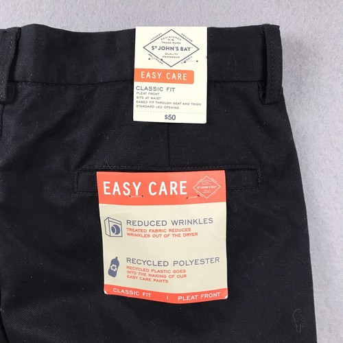 St Johns Bay Pants Mens 32X34 Black Classic Fit Pleated Front Pant Easy Care NWT - Picture 6 of 14