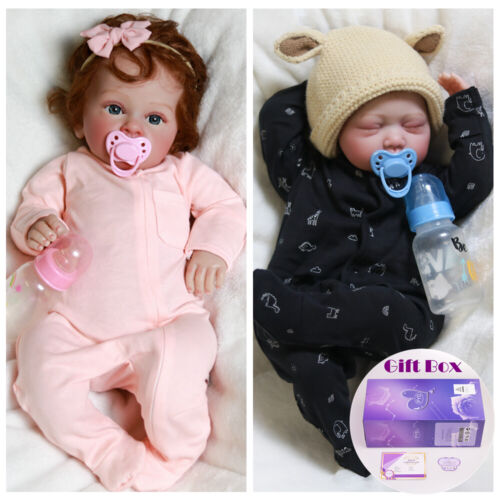 22" Lifelike Reborn Dolls Twins Girl&Boy Handmade Soft Cloth Body Newborn Babies