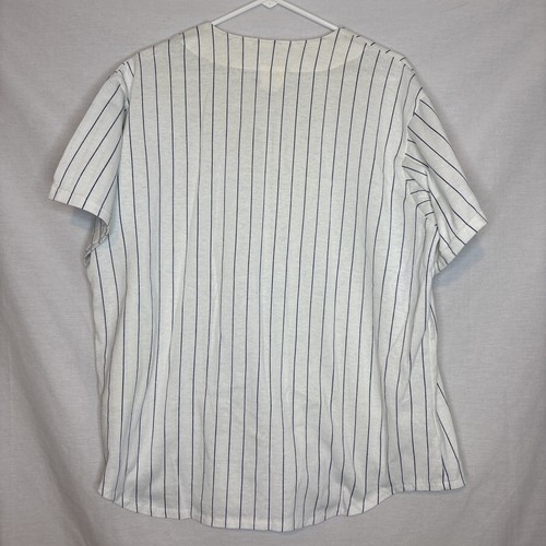 Vintage 80s Majestic White Blue Blank Pinstripe Jersey Size XL Made In USA - Picture 6 of 8