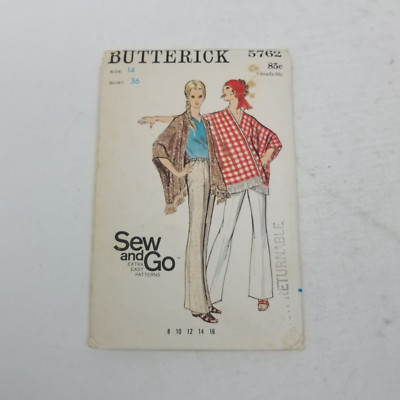 Butterick Sewing Pattern 5762 Womens Sz 14 Bust 36 Pants Poncho Wrap Shawl Scarf