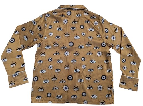 Averie sleep Evil Eye print pajama Top women sleep wear Satin Polyester Gold Sm - Picture 2 of 7