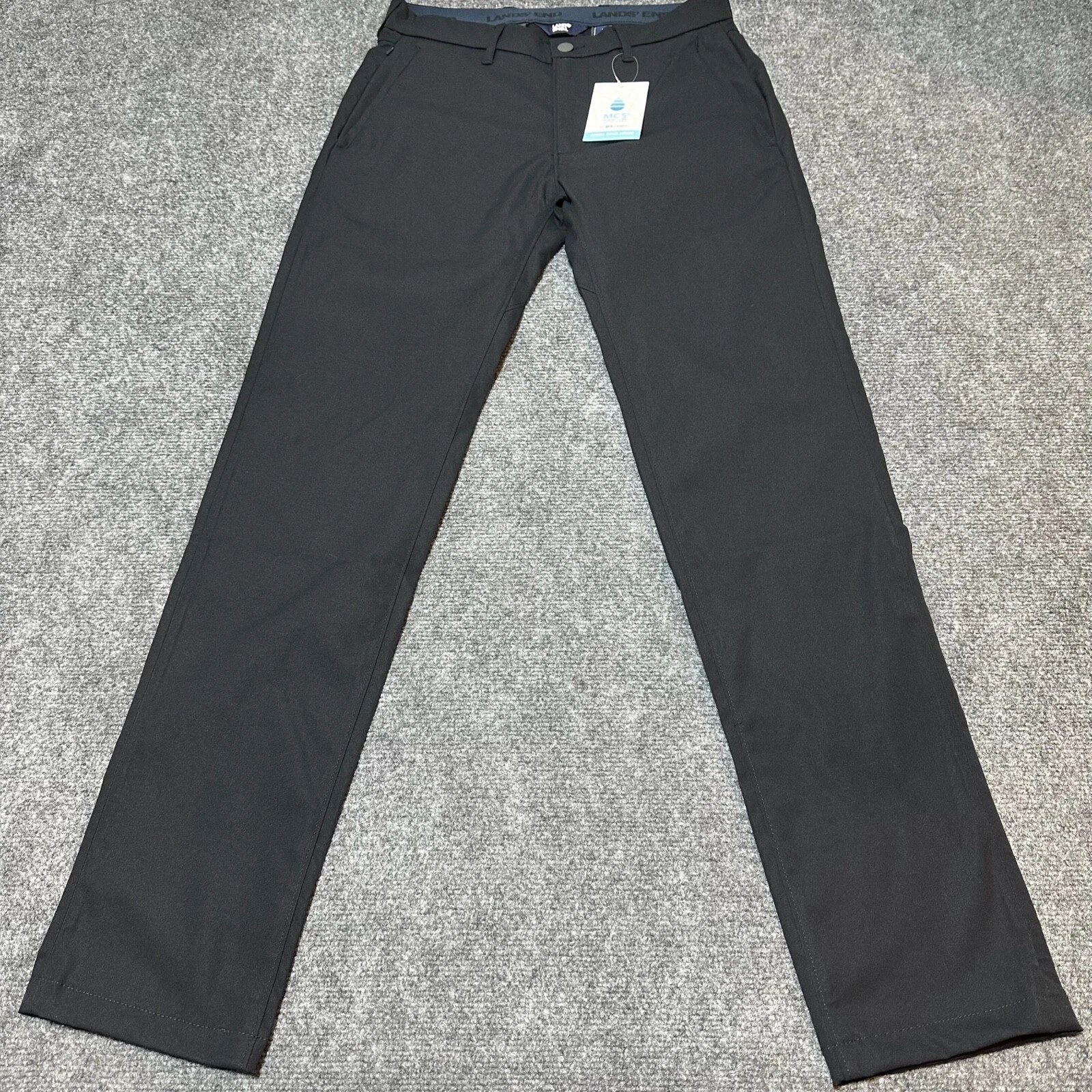 NEW Lands End Pants Mens 30 Black Slim Low Rise Quick Dry Slash Pockets