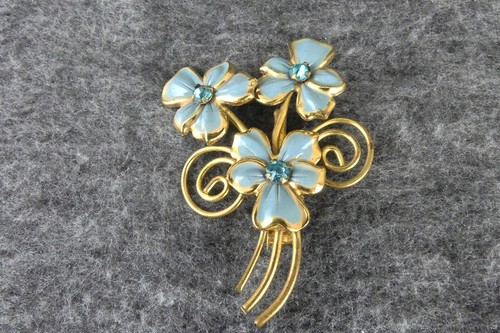Vintage blaue Strass Blume Anstecknadel Brosche 40er Jahre Markenlos - Bild 1 von 6
