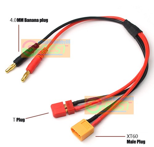 2in1 Male 4mm Banana connector T plug XT60 plug wire 14Awg Silicone cable For B6 - Picture 1 of 2