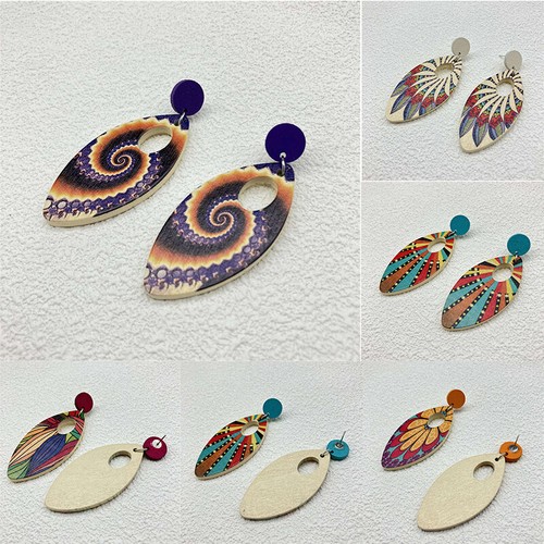 Women Geometry Retro Wooden Earrings Earrings Jewelry Ornament 2024 fashion - Picture 1 of 19