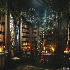 10'x10'CP Xmas Fireplace Tree Scenic Microfiber Fabric background backdrop SD178