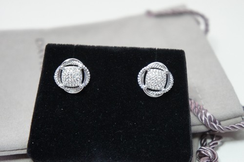 David Yurman Diamond INFINITY 925 Sterling 585 Post Stud Earrings Yurman Pouch