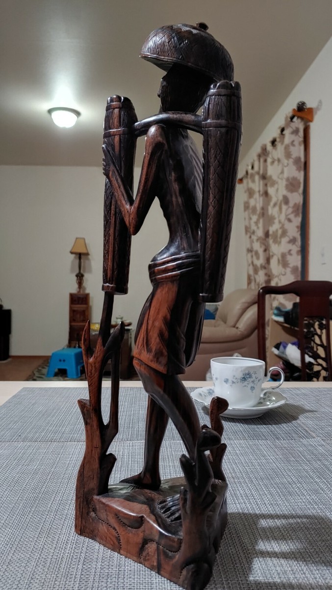 木製老翁像 約20cm ダークブラウン Very Nice 15