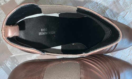 $119 Size 12 EE EXTRA WIDE Ros Hommerson Brown Leather Ankle Boots Stretch Panel - Picture 6 of 24