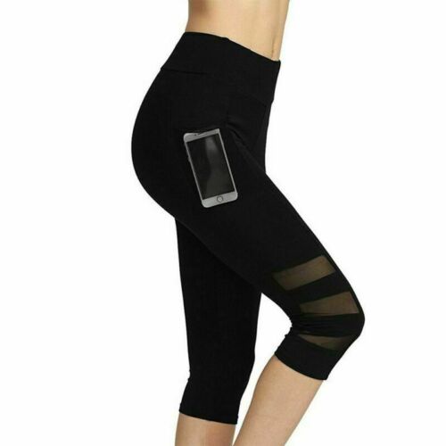 Damen Capri Yogahose Leggings mit Taschen High Waist GYM Fitnesshose - Bild 15 von 15