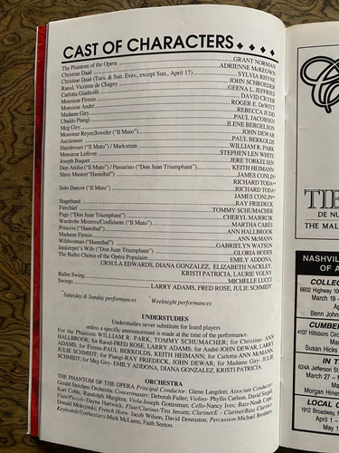 Phantom of the Opera TPAC Program Tennessee 1993-1994 John Schroeder - Picture 3 of 4