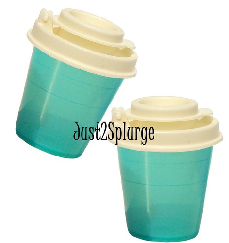 Tupperware Midgets Salt and Pepper Shakers Teal and White Mini 2 oz - Picture 3 of 3